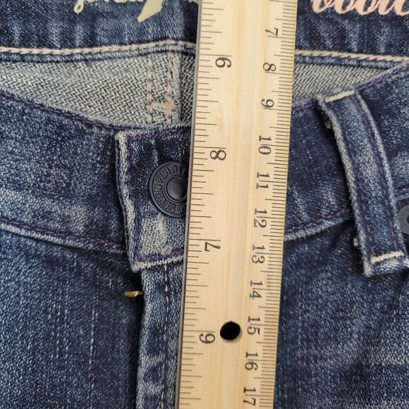 7 For All Mankind Sz 30 Distressed Bootcut Jeans Low Mid Rise Dark Wash Casual - Picture 4 of 5